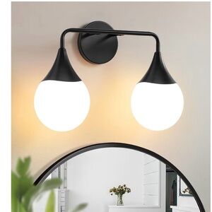 New Matte Black bathroom vanity light with frosted globes